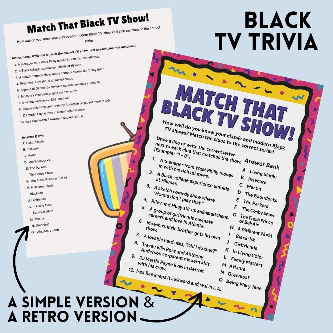 Black TV Show Trivia Game: 90s & 2000s Sitcoms (PDF Printable) - Etsy